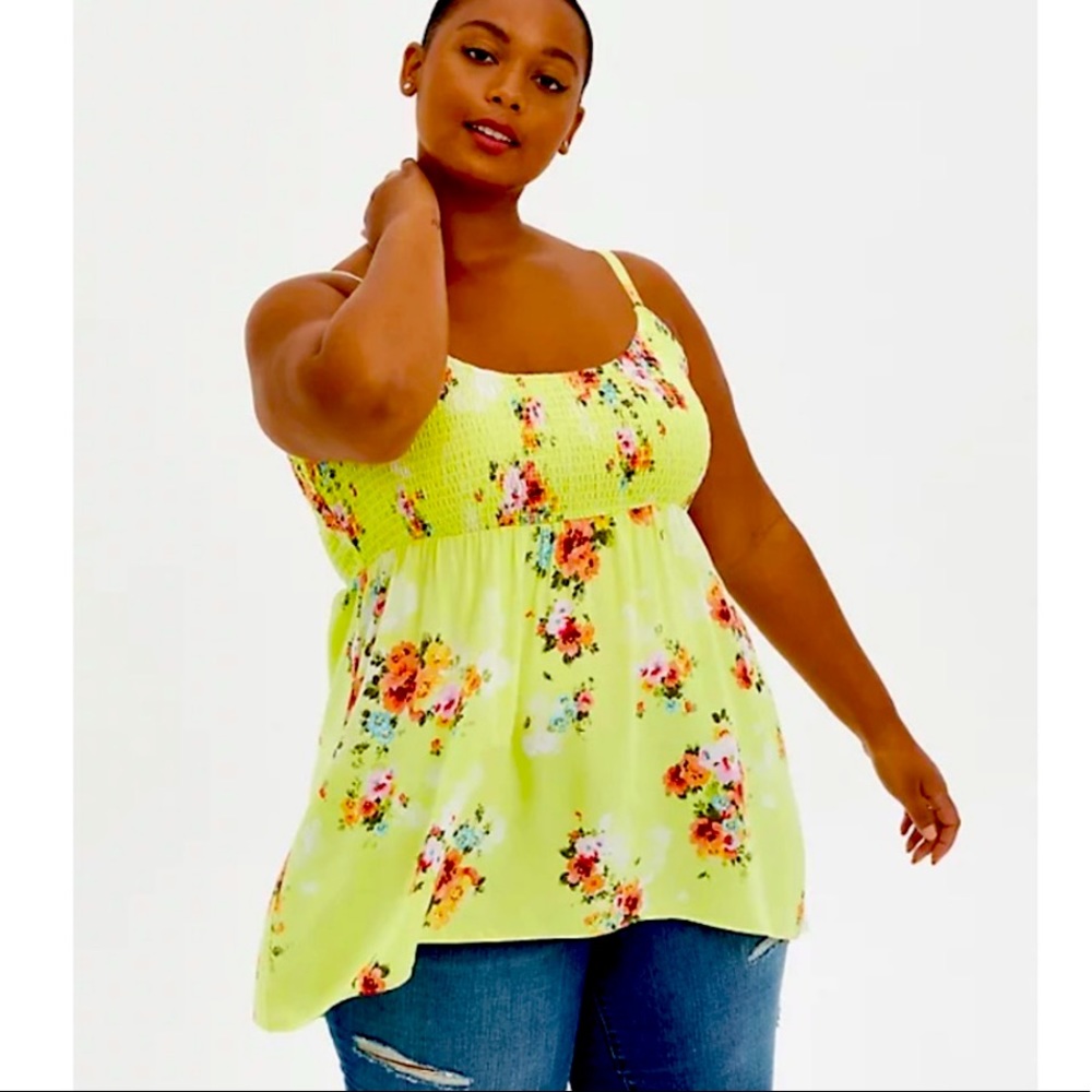TORRID Plus Size Babydoll Tank top- Challis Floral Neon Lime Green. Size 3